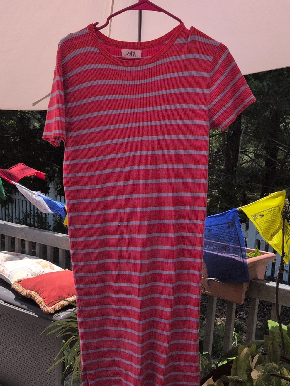 Zara Coral Pink and Lavender Striped Ribbed Top